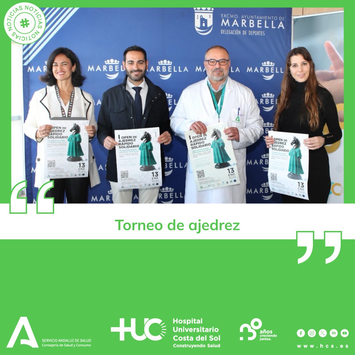 ASCostadelSol's tweet photo. El 13 de enero celebramos el ♟ I Open de ajedrez rápido solidario 30 Aniversario #HUCS, una iniciativa en colaboración con el @Ayto_Marbella, cuya recaudación irá destinada a proyectos de investigación contra el cáncer. 🩺

#30AñosCreciendoJuntos #ConstruyendoSalud https://t.co/sROufd0Vux