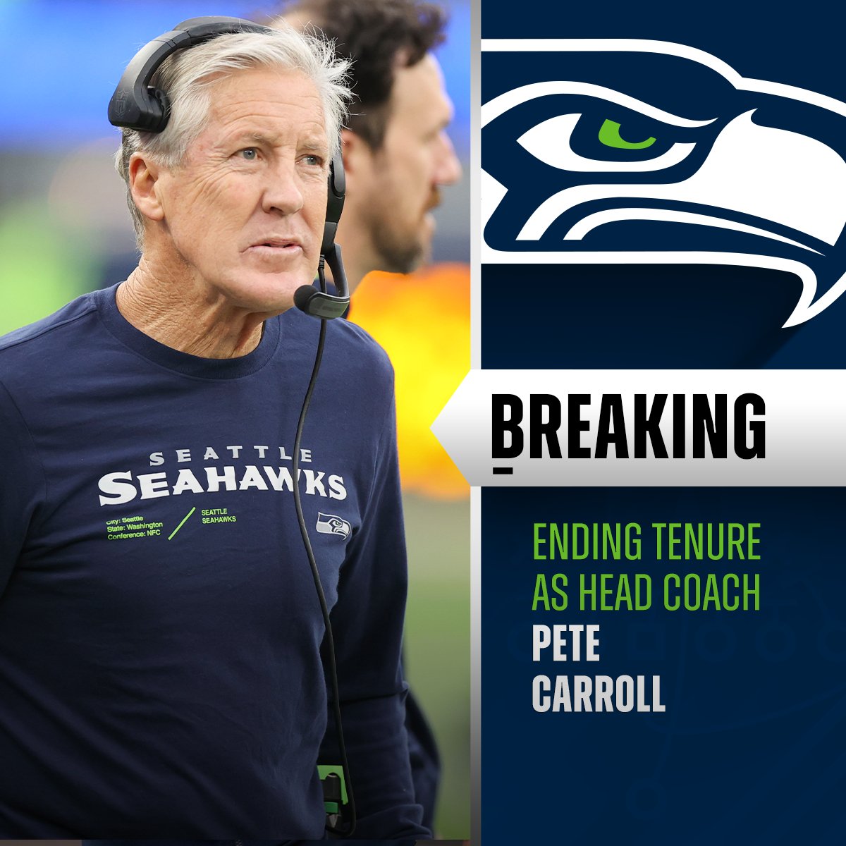 NFL's tweet photo. Seahawks announce Pete Carroll out as head coach, he will remain with organization as an advisor. https://t.co/XYoli2zdVd