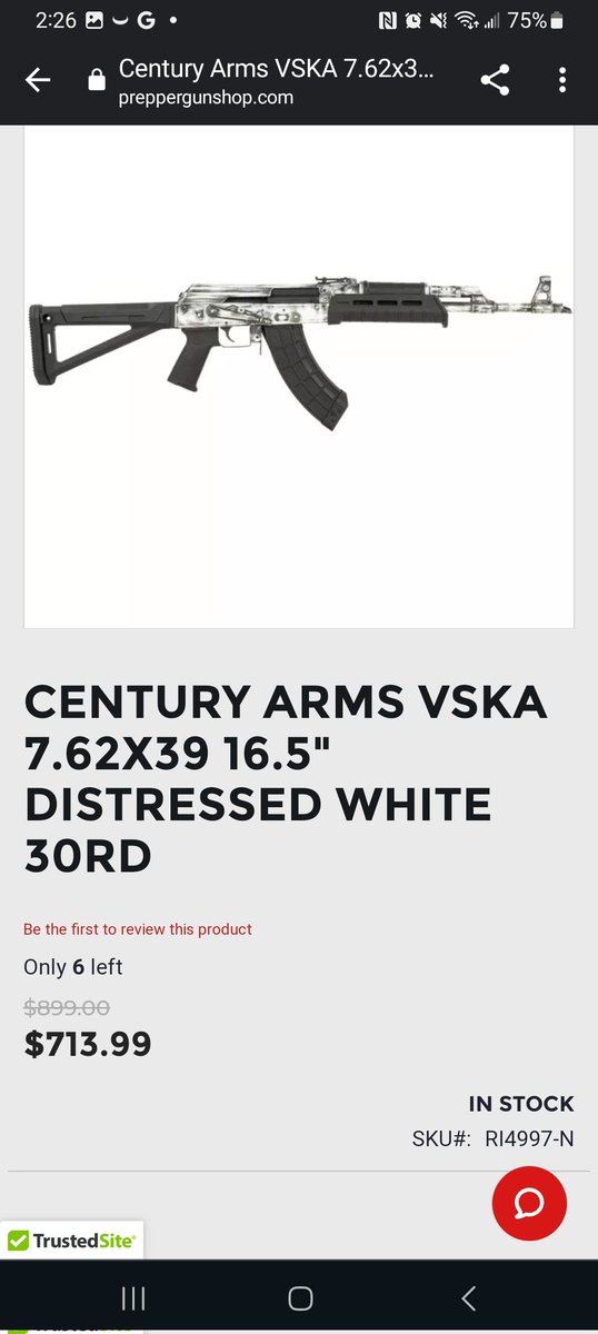 WhitetailArmory's tweet photo. https://t.co/KhCfv5l8Jj has the century arms vska in distressed white for $713.99 
#centuryarms #firearms #guns #ak47 #centuryarmsvska #rifle #2ndAmendment https://t.co/QJOJ1bdnIM