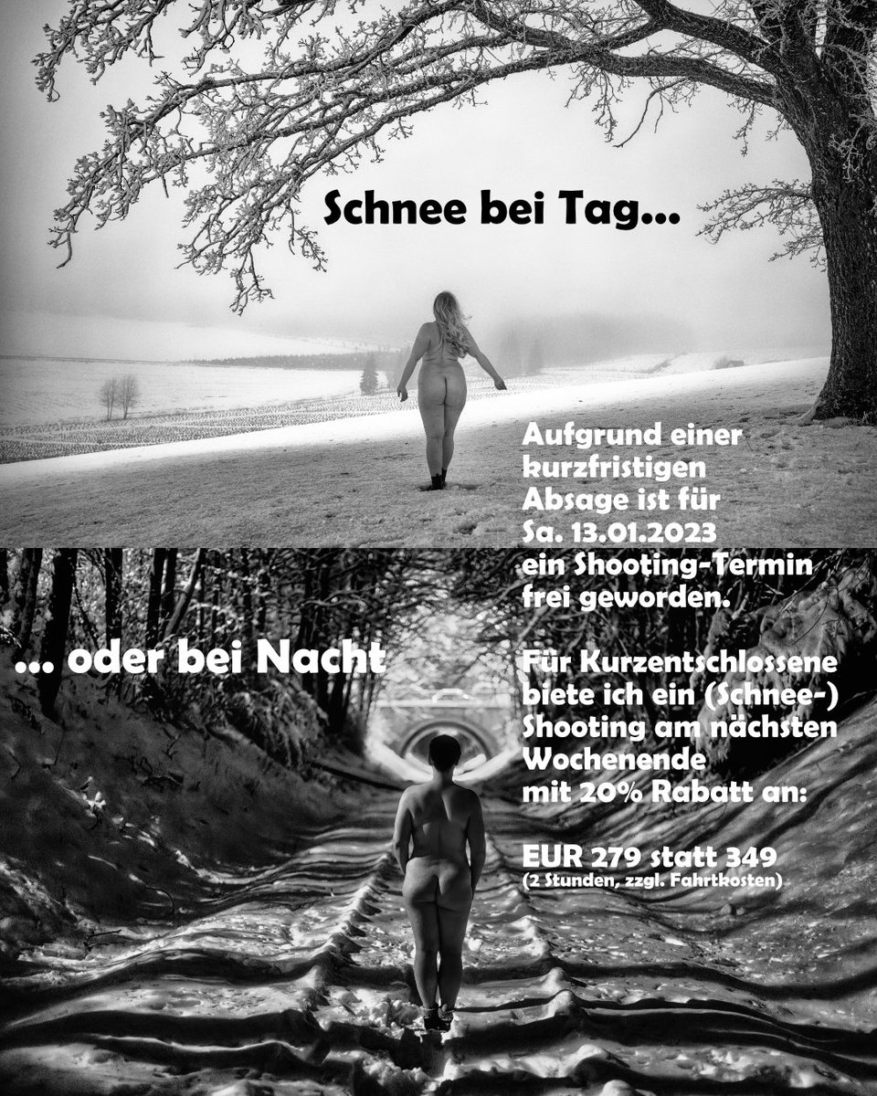 OfFiddler's tweet photo. (Schnee-)Shooting am nächsten Wochenende
Aufgrund eines kurzfristigen Ausfalls biete ich Kurzentschlossenen am nächsten Wochenende ein (Schnee-)Shooting für EUR 279 statt EUR 349 an. Selbstverständlich für 2 Stunden und inkl. 5 Bearbeitungen.
#schneeshooting #wintershooting https://t.co/MYdsZbP6gg
