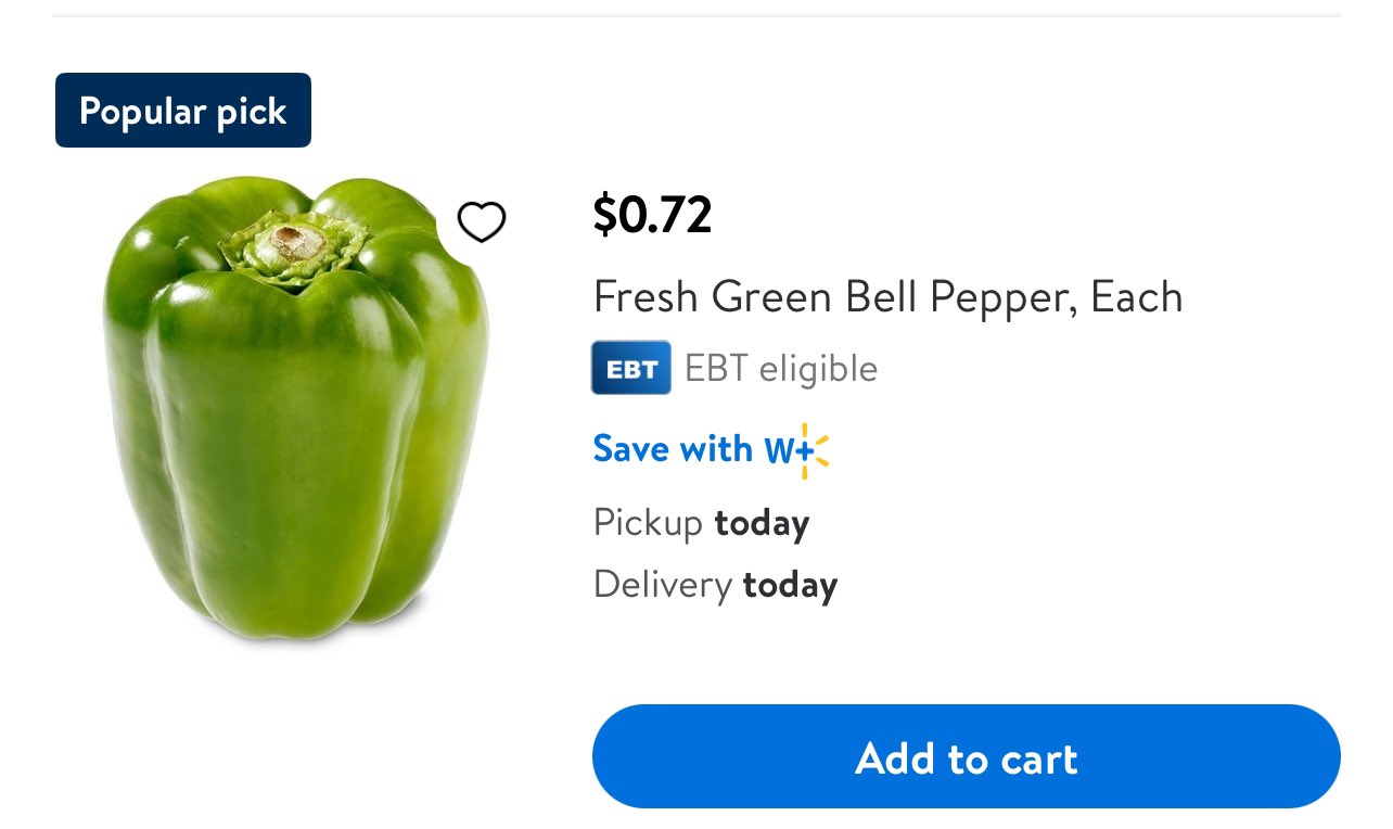 Fresh Green Bell Pepper, Each