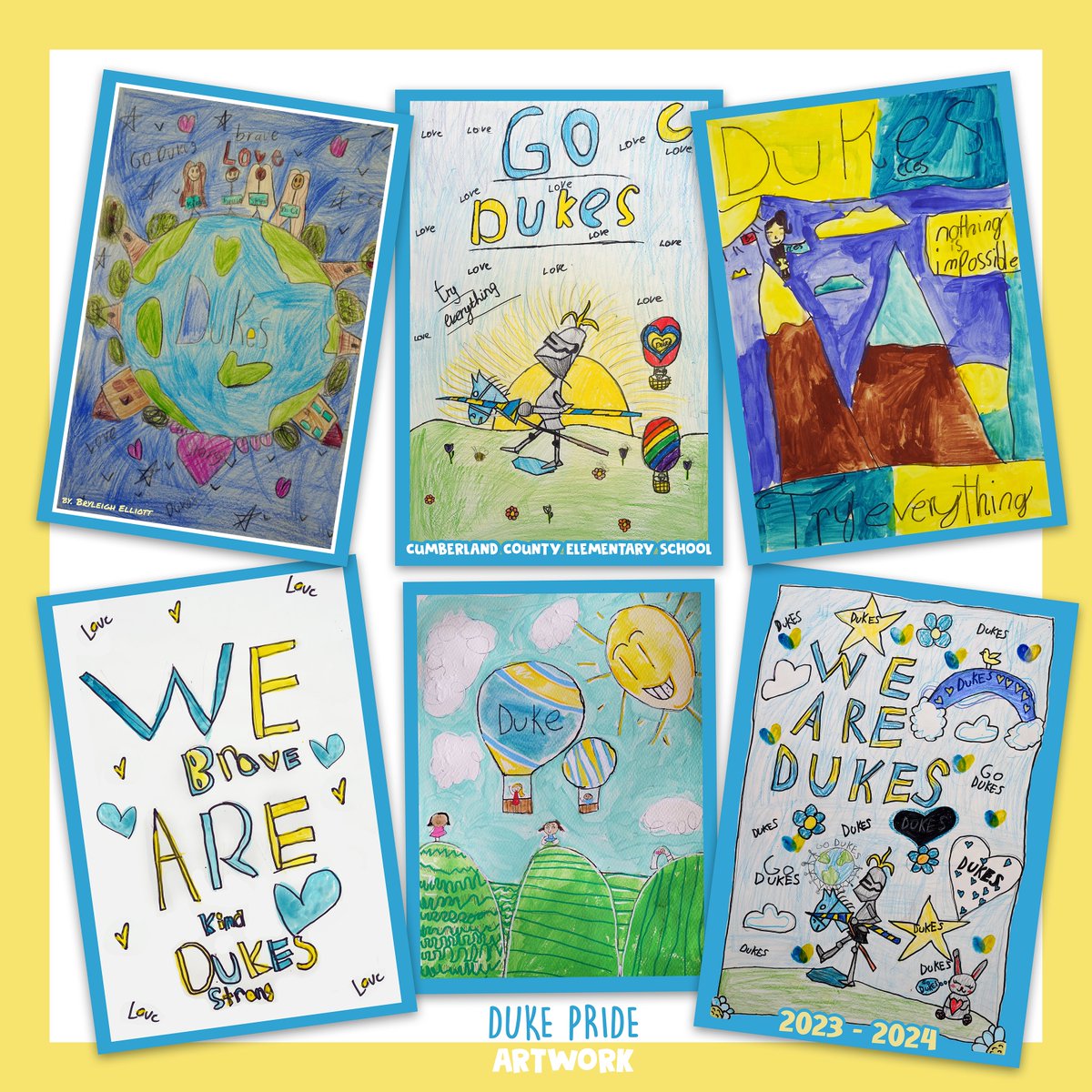 MrsOArtStudio's tweet image. Some of the Duke inspired artwork submitted for the 2023 - 2024 yearbook. There is still time to submit for a chance to have your artwork featured in the CCES yearbook! Create a work of art that shows the true meaning of being a Duke. 💙💛 
#WeAreCuCPS #ccesdukes #tryeverything
