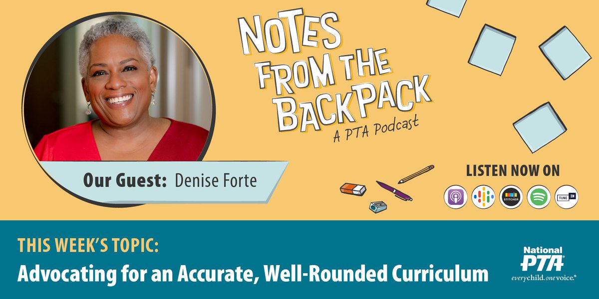 Denise_EdTrust's tweet image. I&apos;m excited to share my interview on @NationalPTA &apos;s #BackpackNotes podcast. Tune in to learn about key issues related to equity in education including growing censorship, book bans, and curriculum revisions. Listen wherever you get your podcasts or at PTA.org/PodcastEp77