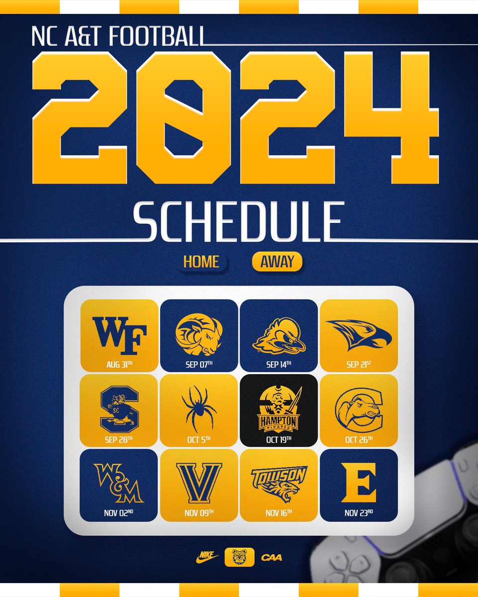 Our 2024 Schedule is here! Mark your calendars! Homecoming will be October 19th vs Hampton!! Correction: Wake Forest game will be played on Thursday, August 29th #AggiePride | #Elite | #CAAFB