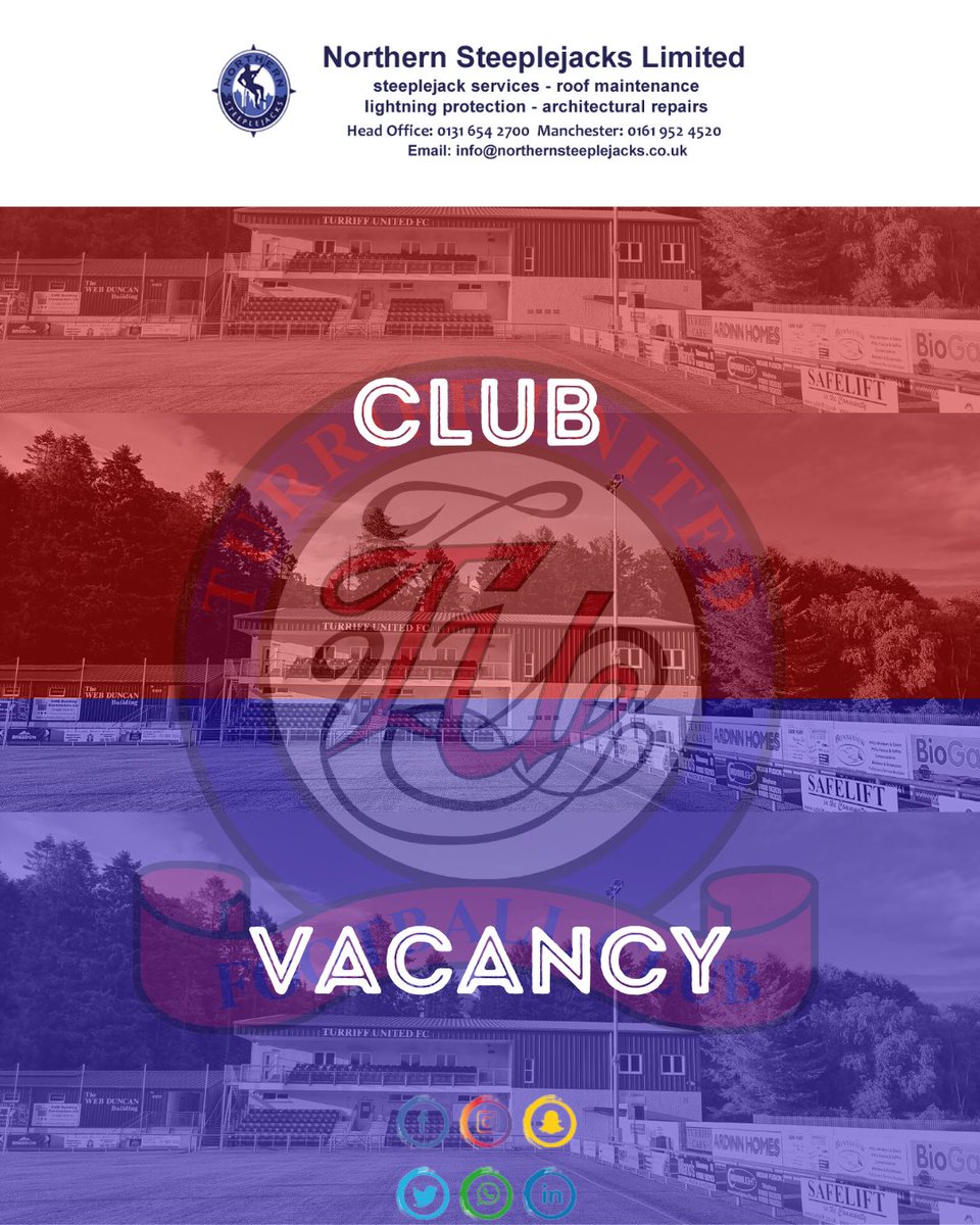 TurriffUnitedFC's tweet photo. Due to the relocation for work purposes of our current physio, we are now on the lookout for a new club physio. 

Ideally you would be HCPC registered but being a Graduate Sports Therapist who is a registered member of the professional body, Society of Sports Therapists https://t.co/9zQcSSP0wF