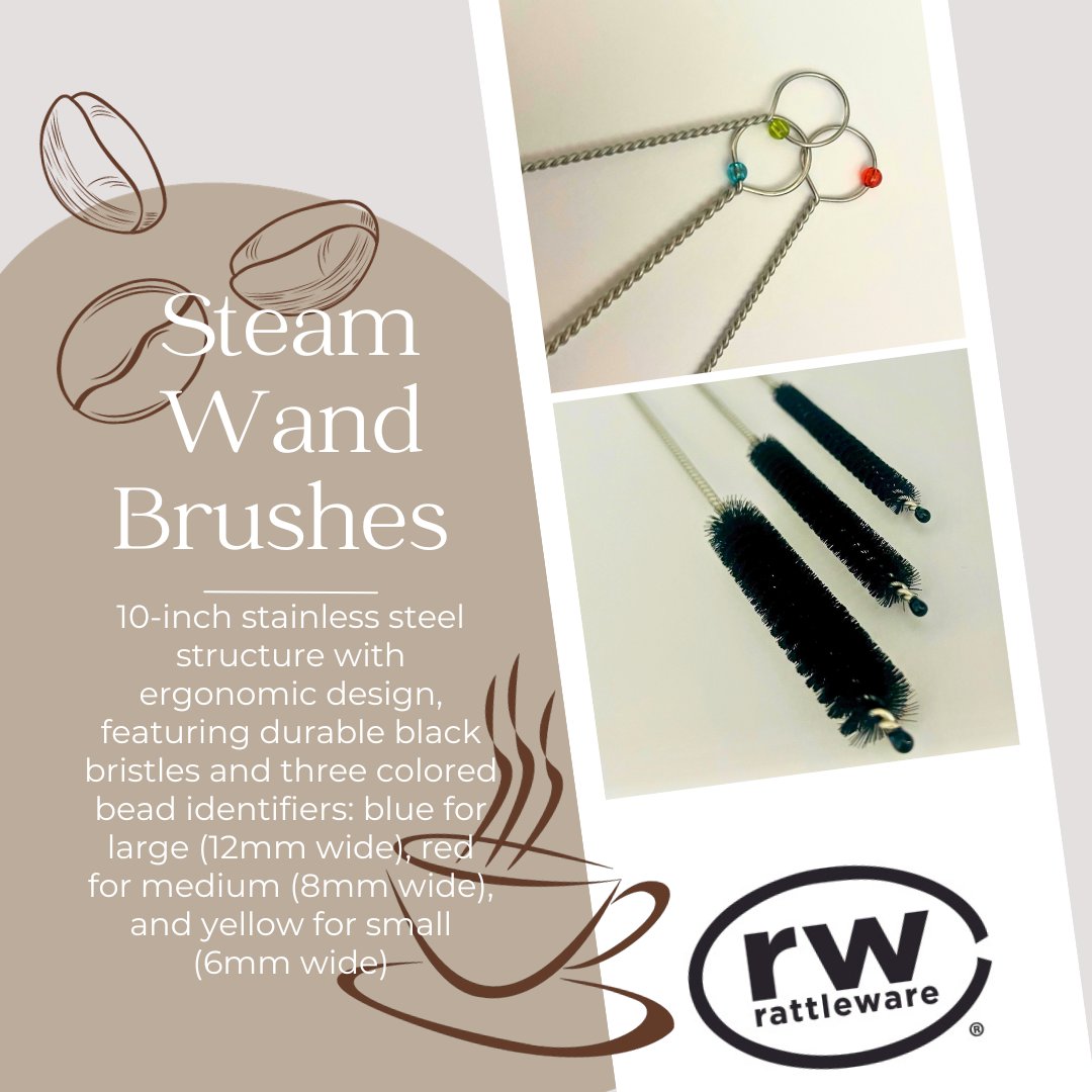 rattlewareintl's tweet image. Choose the #rattleware Steam Wand Brush that best suits your espresso machine&apos;s needs, ensuring a consistently clean and well-maintained steam wand for the perfect cup of coffee every time. #differentsizes #OnlyTheBestForYou #coffeeneeds