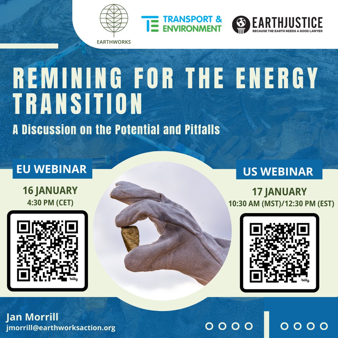 SIRGECoalition's tweet photo. Join @Earthworks, @transenv, &amp; @Earthjustice on Jan 16 &amp; 17, to learn about the potential &amp; risks of #remining to help meet the increasing demand for #transitionminerals. Register for the EU webinar at https://t.co/qBf6zDFt47 &amp; the US webinar at https://t.co/GlecxRi8nU https://t.co/QINL01a3qN