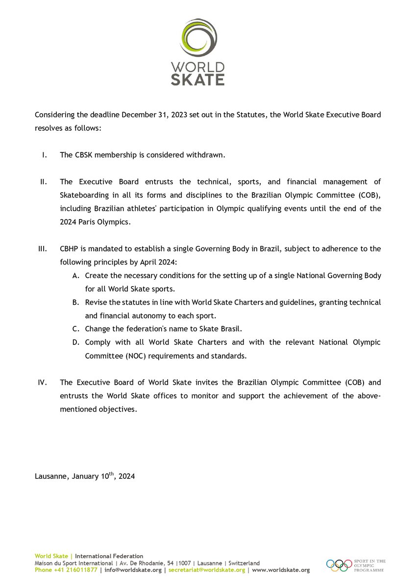 #CBHP Resolução da Federação Internacional WORLD SKATE - 02/2024 - BRAZIL   - PDF: cbhp.com.br/site/resolucao…