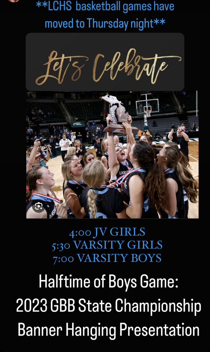 GAME CHANGE! Games now tomorrow night and we celebrate the 2023 Championship Team at halftime of the boys game!!