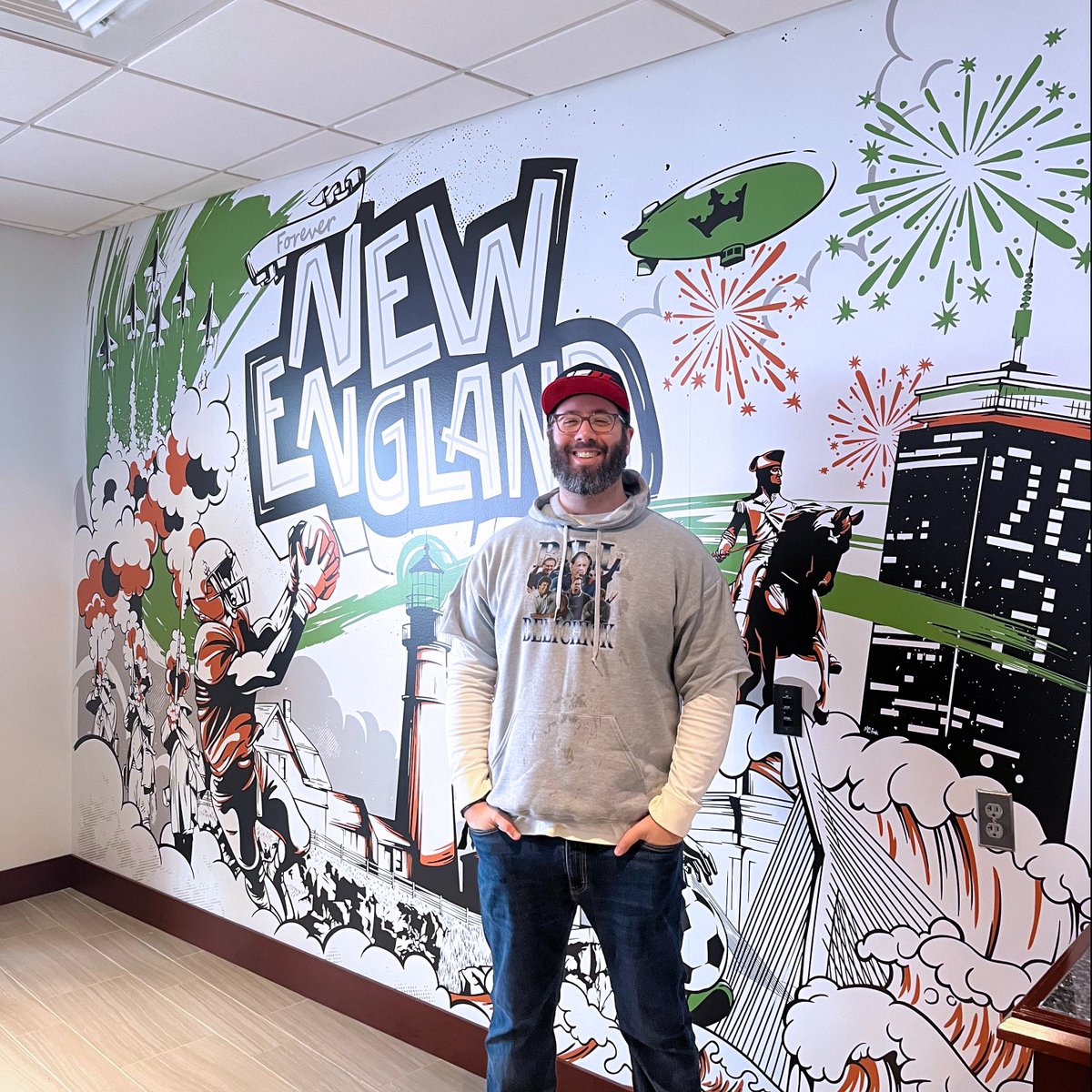 eMCfunk's tweet photo. Thank you @Patriots and @DraftKings for the chance to see my mural in person this weekend! 

Made a custom hoodie for the occasion #billbelichick https://t.co/XTgoeCt5hy
