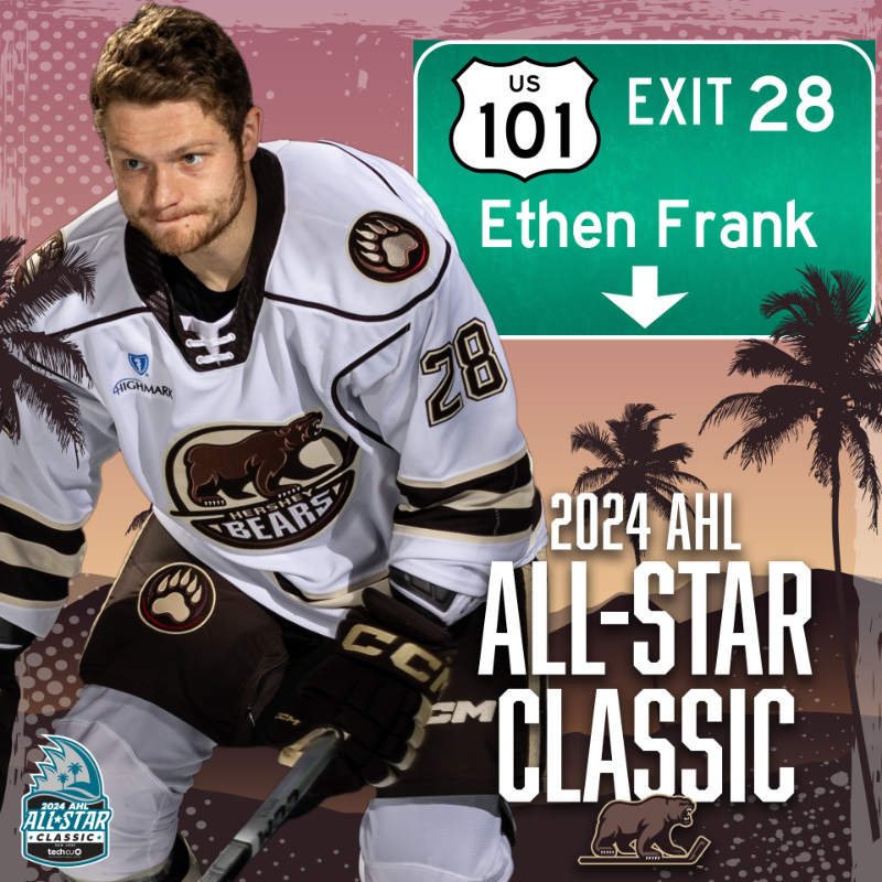 TheHersheyBears's tweet photo. Pack your bags, boys - you're going to Cali! ☀️🌴🏒

Ethen Frank and Clay Stevenson will represent the Bears on the Atlantic Division roster at the 2024 @TheAHL All-Star Classic presented by @TechCU in San Jose!

ALL STAR CLASSIC INFO + TICKETS: https://t.co/rC4mkJGrBr
RELEASE ⬇️