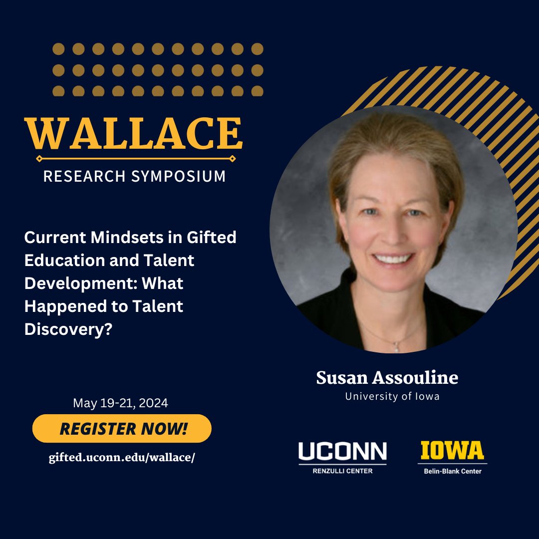Registration is open for the 2024 Wallace Research Symposium -- the preeminent symposium on talent development/gifted education uconnuecs.cventevents.com/event/f25ac85f…, to be held at the Univ of Connecticut <a href="/belinblank/">Belin-Blank Center</a>  #wallace24 <a href="/BetsyMcCoach/">Betsy McCoach</a>