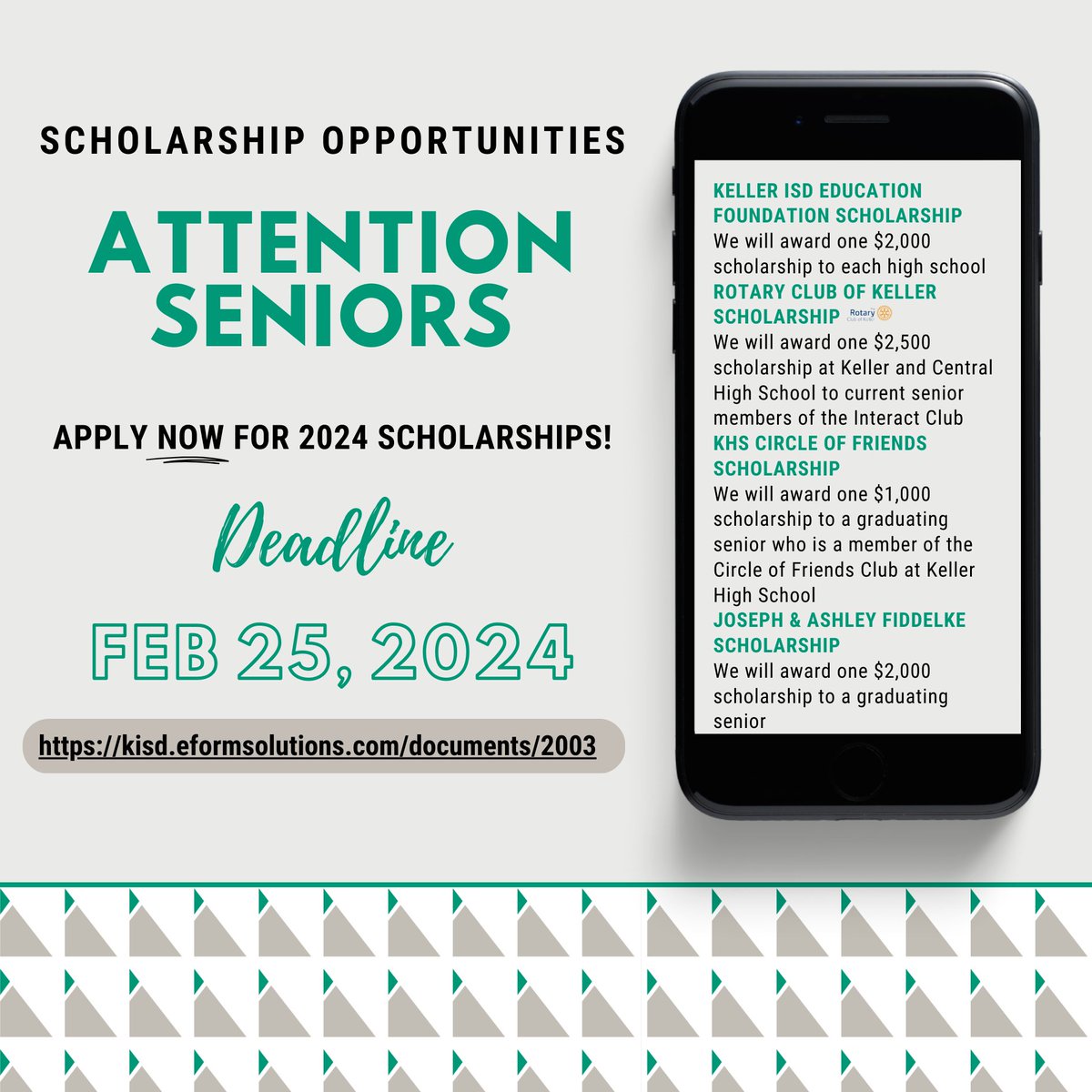 ‼️Attention Keller Independent School District Seniors: The Keller ISD Education Foundation is now accepting student scholarship applications! Visit the link to apply: tinyurl.com/4vj5w3js
