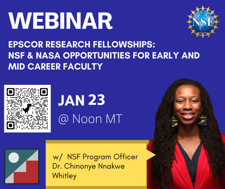 NMEPSCoR's tweet image. What are you doing in late Jan? 😁January 23rd at Noon is your chance to ask NSF program officer Dr. Chinonye Nnakwe Whitley your questions about the Track 4 solicitation.  Learn more and register: nmepscor.zoom.us/webinar/regist…… #NSFfunded #epscoridea #EPSCoR #NSFstories
@epscoridea