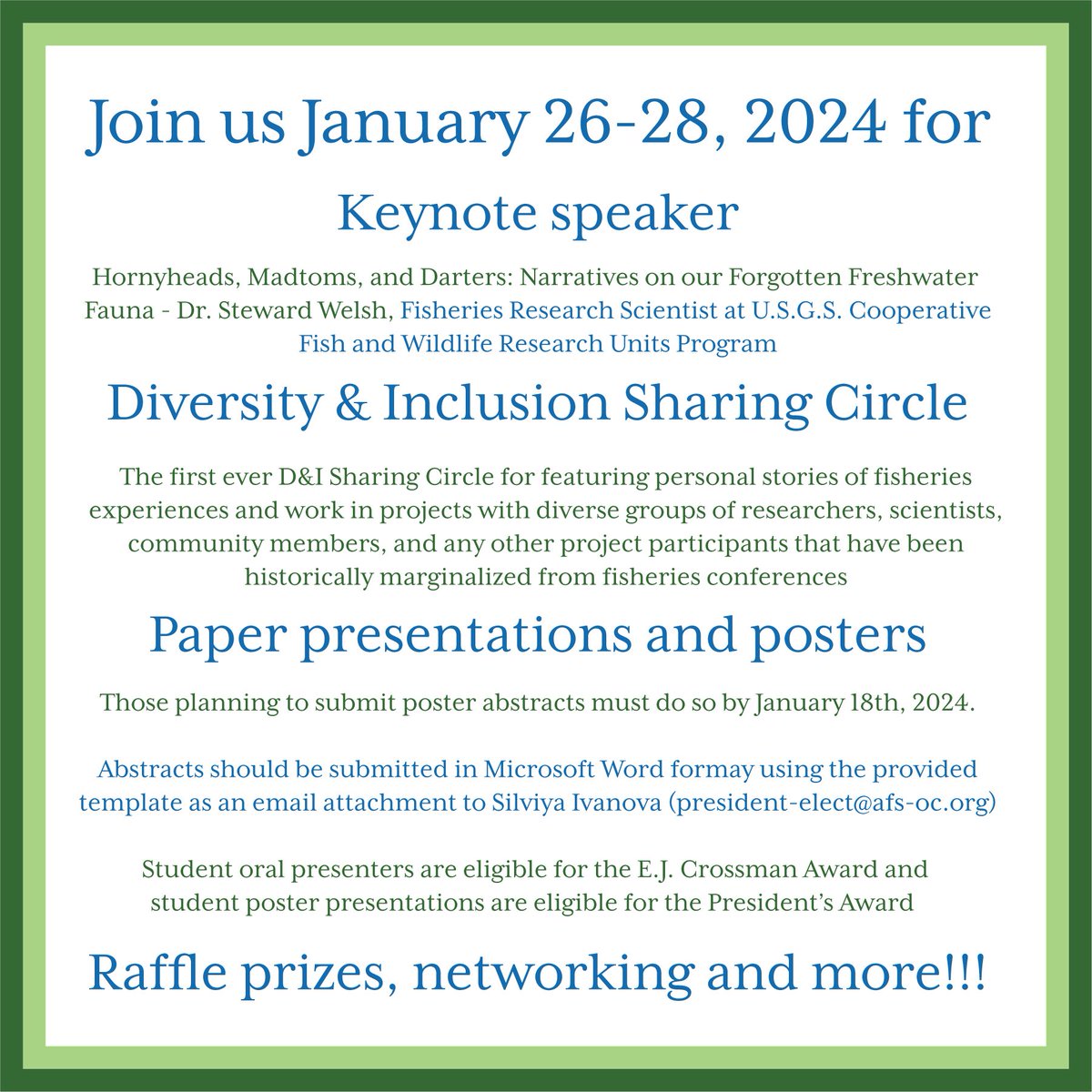 afs_ontario's tweet photo. Don't worry, there is still time to submit your poster presentation abstract for the AFS-OC AGM at the end of the month!!!! #annualgeneralmeeting #agm #afs #americanfisheriessociety #fisheries #ontairo https://t.co/72zTFbzc2w