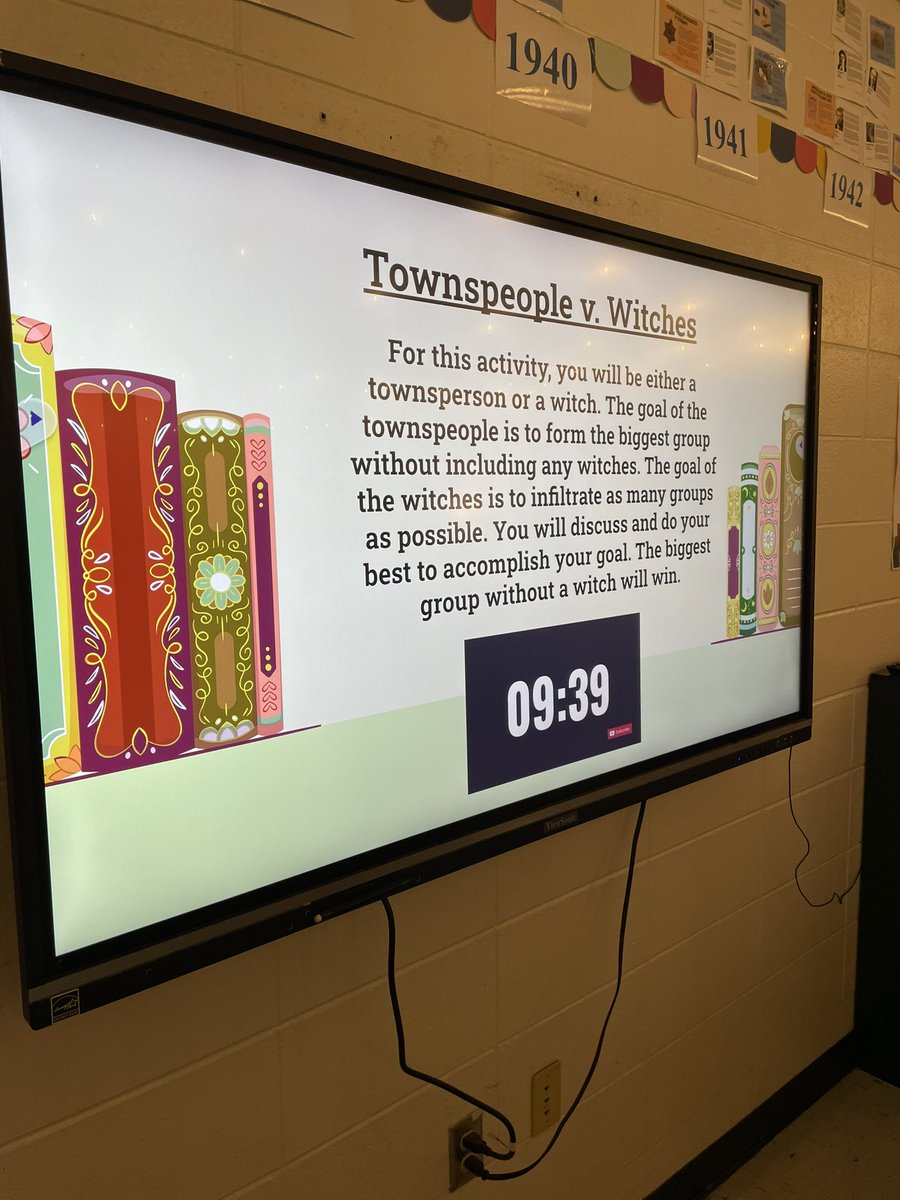 MrsHarris_CHS's tweet photo. Ss played a game yesterday as preparation for reading “The Crucible” by Arthur Miller. They had to form a group that did not include witches, but no one was a witch. The goal of this was to show how easy paranoia and misinformation spread, just like during the Salem Witch Trials. https://t.co/q6OIDrjrdS