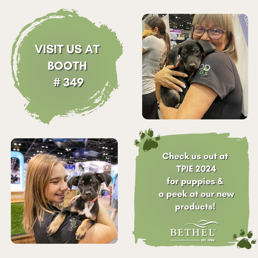 Excitement is building – TPIE is just around the corner! 🌿 Make sure to visit us at Booth #349 for an adorable puppy surprise. We can't wait to see you there! 🐾 #TPIE2024 #bethelfarms #gottagograss #sodpods