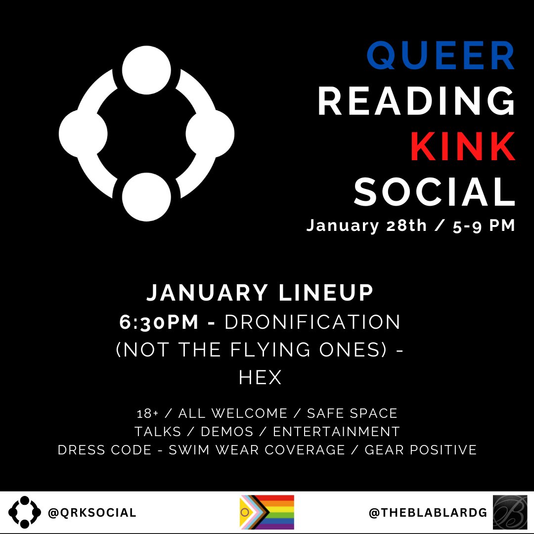 QRKSocial's tweet photo. We're back this month at @TheBlaBlaRDG for our January social!

@PupHexUK is talking all things Dronification (not the flying ones).

Please be aware during the talk there is a content warning for hypnotic imagery/photosensitivity.

See you all from 5PM on the 28th! https://t.co/WkbWXwBfVB