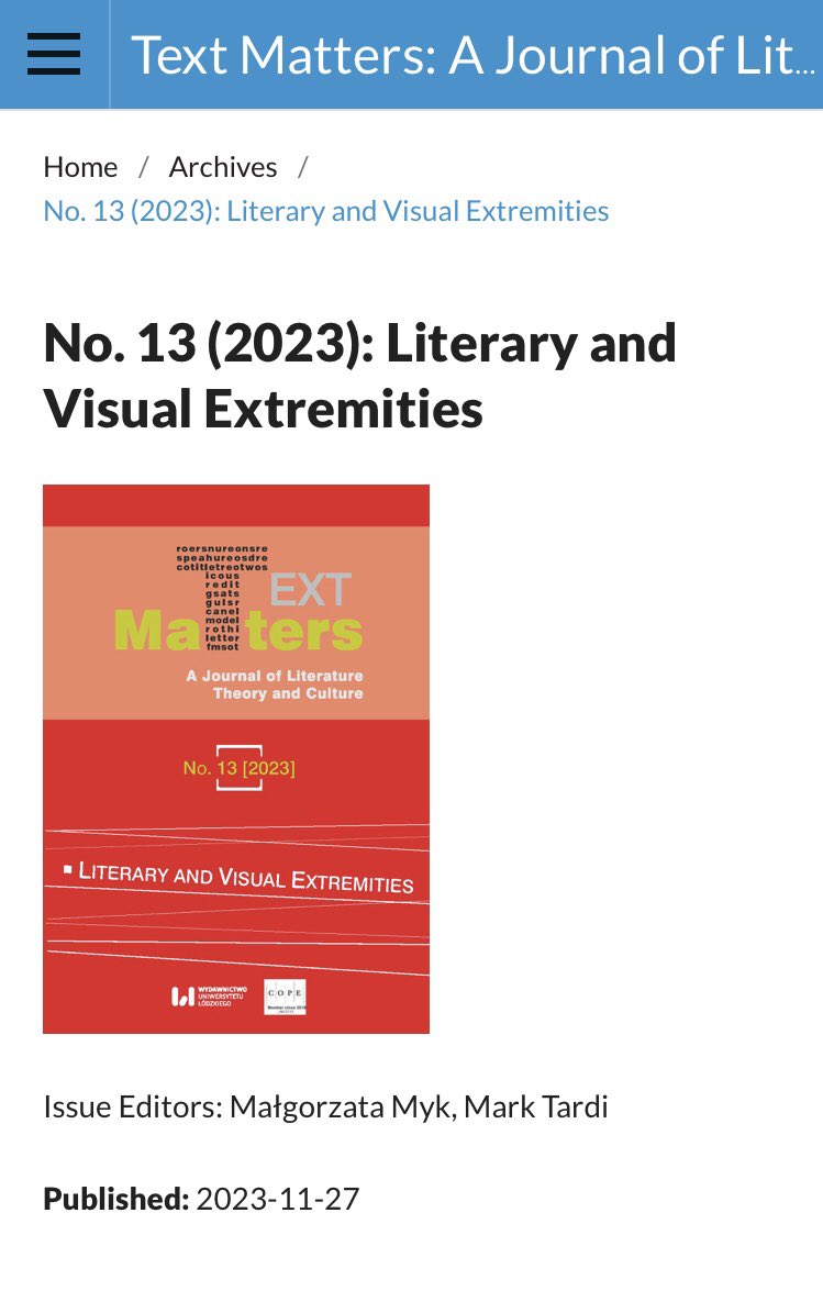 Have a look at our article “Artist Collaboration &amp; Unity in Times of Crisis: The Spirals Project” published  in Text Matters alongside a wide range of thought-provoking articles/No. 13 <a href="/matters_text/">Text Matters</a> <a href="/NoedVicedo/">Noèlia Díaz Vicedo</a> #spiralsps #womenwriting #partsuspended czasopisma.uni.lodz.pl/textmatters/ar…