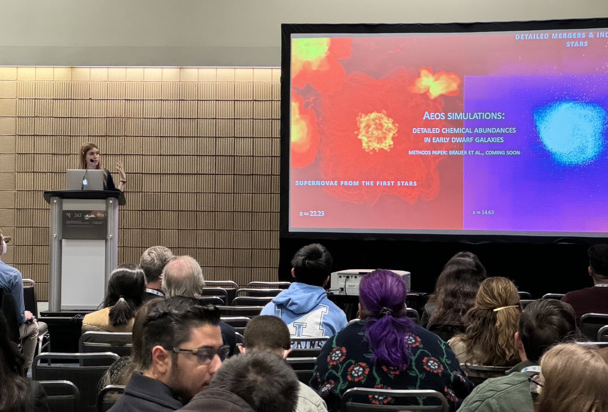 Our new simulation suite models early chemical enrichment in dwarf galaxies with feedback/enrichment from individual stars! & detailed treatment of stellar yields with 10 different metals! Keep an eye out for the first two Aeos Simulation papers coming out soon (🤞) #AAS243