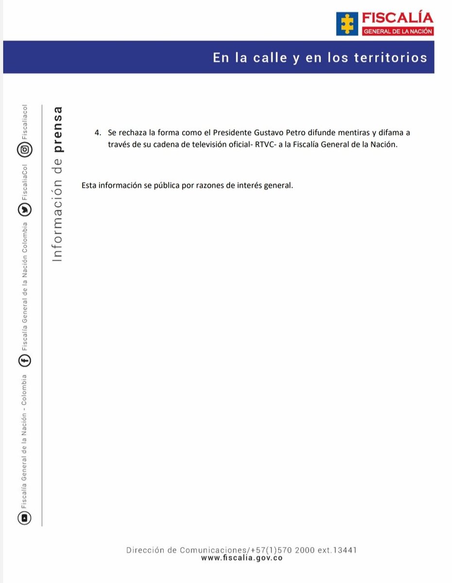 FiscaliaCol's tweet photo. #ATENCIÓN | Comunicado oficial de la #Fiscalía General de la Nación. https://t.co/2itxuIuN9V