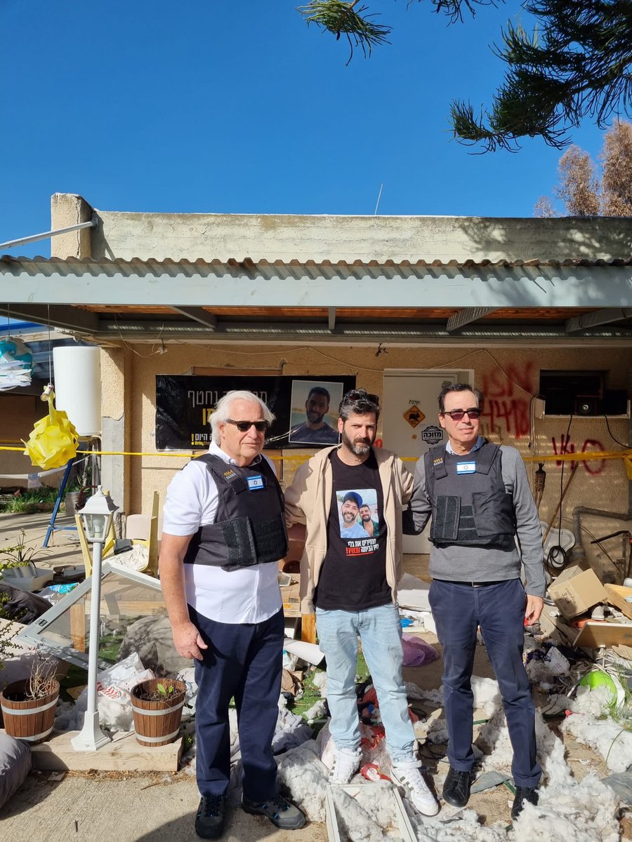 In Kfar Aza today with @DavidM_Friedman and Liran Berman. Liran’s twin brothers were kidnapped by Hamas and remain in captivity. We are standing at the home of one brother. We pray for the immediate return of all the hostages.