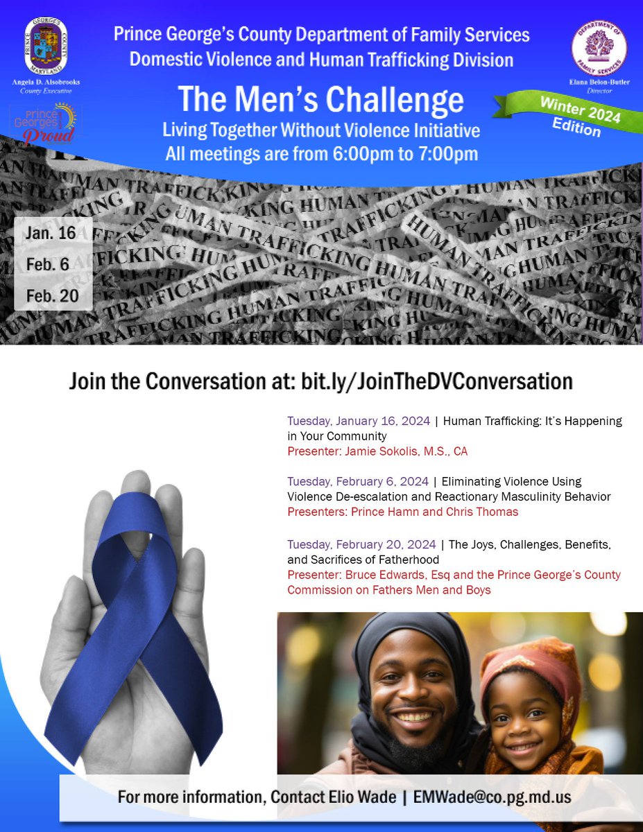 Family Services (@pgcfamilyserve) on Twitter photo Join <a href="/PGCFamilyServe/">Family Services</a> for a new installment of the #pgcmenschallenge – a series of group discussions for men & boys about developing healthy relationships. Click for a full list of discussion topics and dates. bit.ly/StopDV-Dial211
<a href="/PGCCommunity/">Community Relations</a> <a href="/PGCDSS/">Prince George's County Dept. of Social Services</a> <a href="/PGCHealth/">Prince George's County Health Dept.</a> Join <a href="/PGCFamilyServe/">Family Services</a> for a new installment of the #pgcmenschallenge – a series of group discussions for men & boys about developing healthy relationships. Click for a full list of discussion topics and dates. bit.ly/StopDV-Dial211
<a href="/PGCCommunity/">Community Relations</a> <a href="/PGCDSS/">Prince George's County Dept. of Social Services</a> <a href="/PGCHealth/">Prince George's County Health Dept.</a>