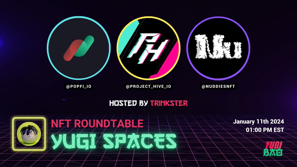 YugiBao's tweet photo. YUGISPACE #38 🎙️  
 
Join us tomorrow at 1 PM EST for our weekly Space, where we'll dive into some thrilling projects!
 
Featuring:
@PopFi_io 🔥
@Project_Hive_io ⚡️
@NuddiesNFT 💯

Hosted by @trinkster97 

Set your reminders at the link below. ↙️ https://t.co/AqHFufW7Uv