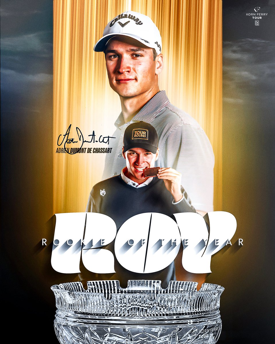 Korn Ferry Tour (@kornferrytour) on Twitter photo Graduated: May 2023 π
First pro win: June 2023 π
A win and six top-10 finishes in just 11 starts on the #KornFerryTour, <a href="/PGATOURU/">PGA TOUR University</a> standout <a href="/adrienddc/">Adrien Dumont de Chassart</a> wasted no time making his mark in pro golf.
He brings home 2023 Rookie of the Year honors. Graduated: May 2023 π
First pro win: June 2023 π
A win and six top-10 finishes in just 11 starts on the #KornFerryTour, <a href="/PGATOURU/">PGA TOUR University</a> standout <a href="/adrienddc/">Adrien Dumont de Chassart</a> wasted no time making his mark in pro golf.
He brings home 2023 Rookie of the Year honors.