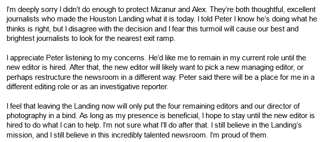 This has been a difficult week at the Houston Landing after we lost @Mizanur_TX and @alexdstuckey, who both taught me so much. I know people have questions about what happened and what comes next. I appreciate everyone's support as we try to figure this out.