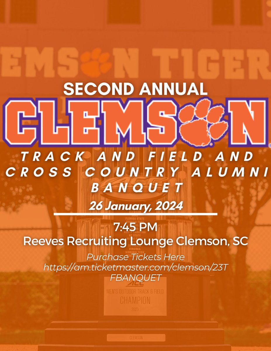 ✨ Alumni Banquet ✨

Reserve your spot today and we will CU on January 26th! 🤩

🎟️: am.ticketmaster.com/clemson/23TFBA…