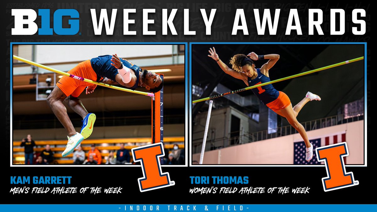 🏃‍♀️ #B1GTF WEEKLY AWARDS 🏃‍

🔵 Men's Field: <a href="/IlliniTrackXC/">Illinois Track & Field and Cross Country</a>'s Kam Garrett
🔵 Women's Field: <a href="/IlliniTrackXC/">Illinois Track & Field and Cross Country</a>'s Tori Thomas
 
➕ shorturl.at/iAQT7