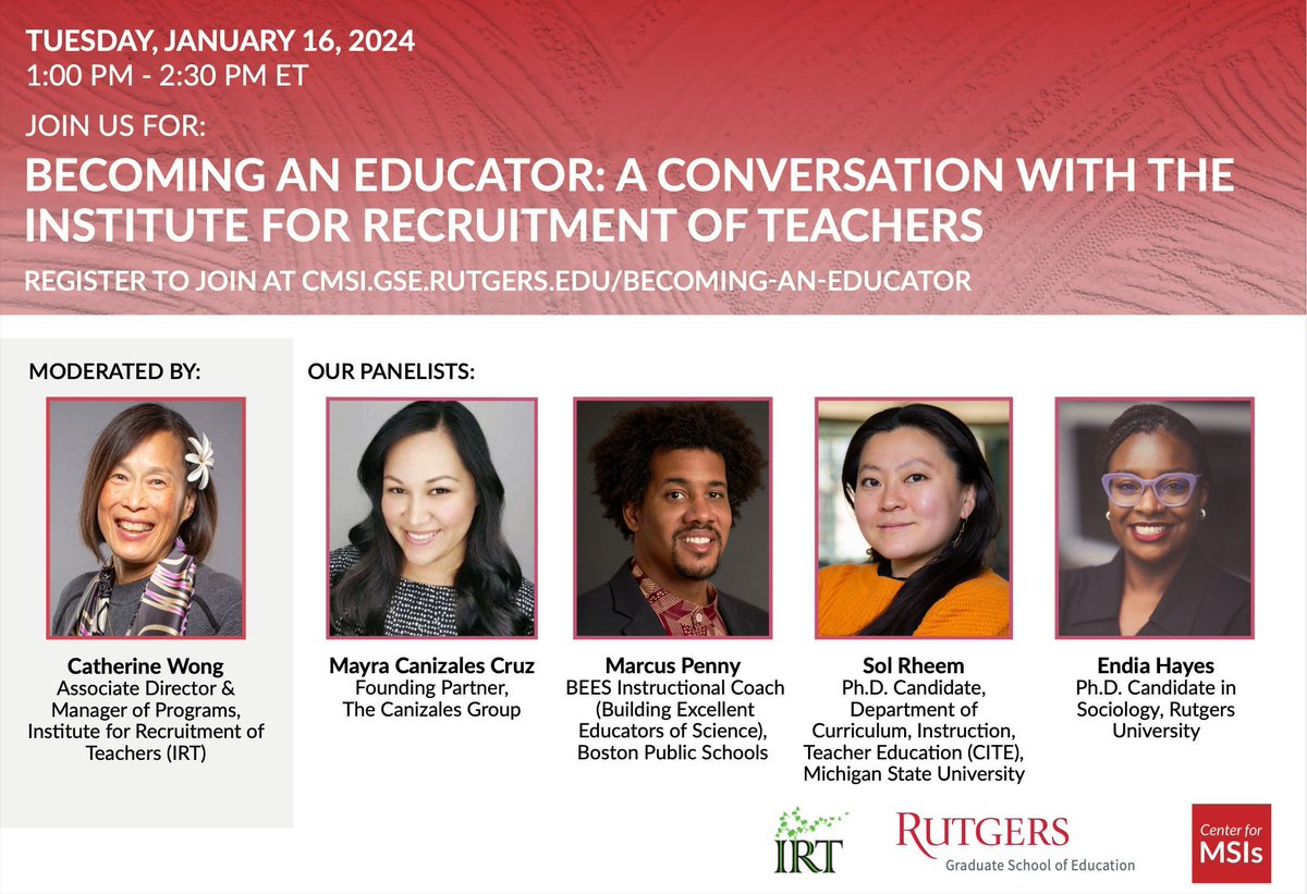 CenterForMSIs's tweet photo. Next week. 1.16. 1pm ET. 

@IRTAndover will provide aspiring graduate students with the knowledge of how to envision a career in #K12 or #highereducation that is courageous, culturally responsive &amp; ultimately changemaking. 

Register today! 🔗 https://t.co/3IVV19wt2A https://t.co/IpF7PtjO2p