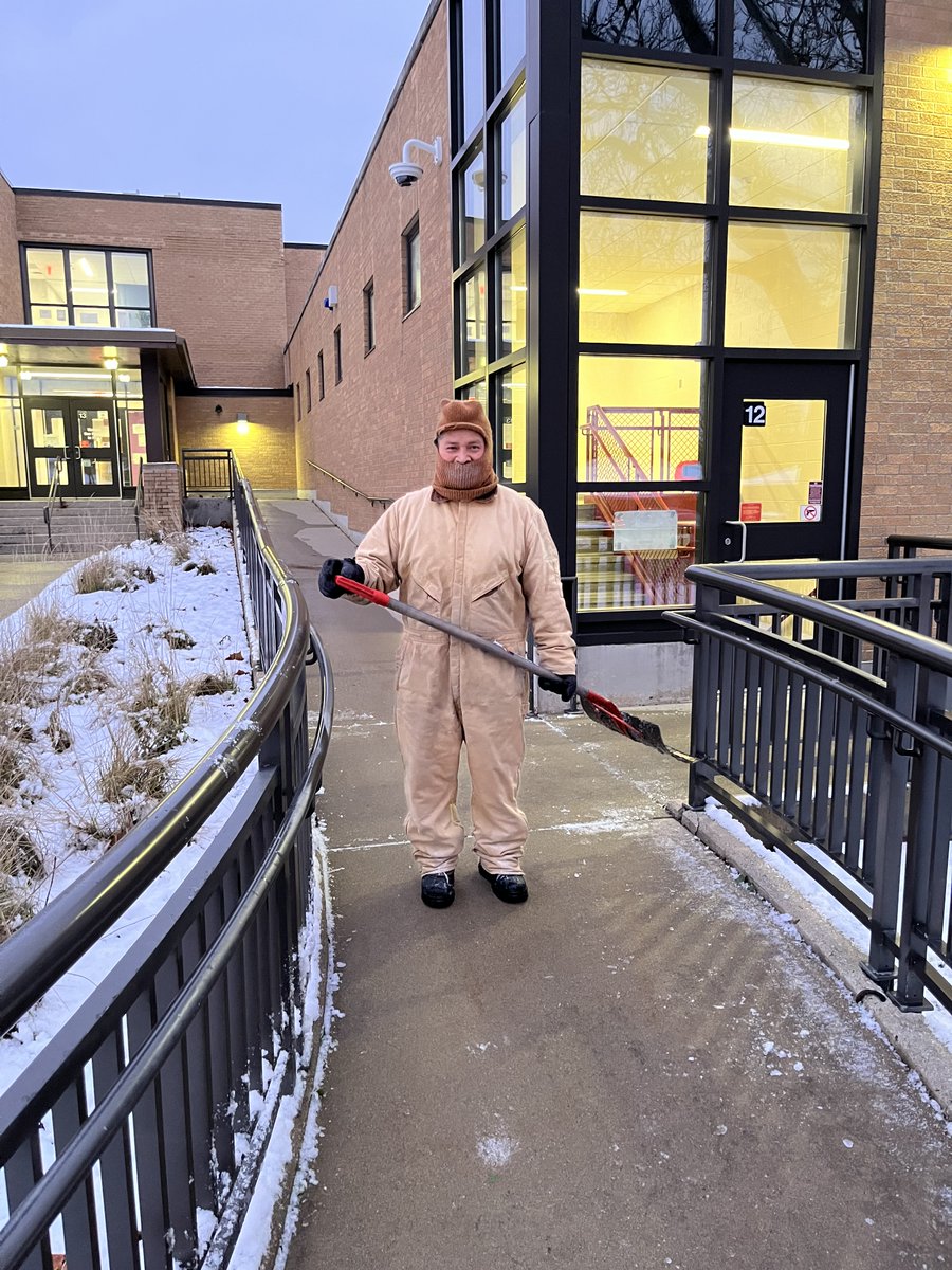Shoutout to our amazing custodians for braving the cold and clearing the snow! Your hard work doesn't go unnoticed - thank you for keeping our paths safe and making our day easier!  #Gratitude #SnowHeroes #WeAreD205 #WeAreSandburgD205