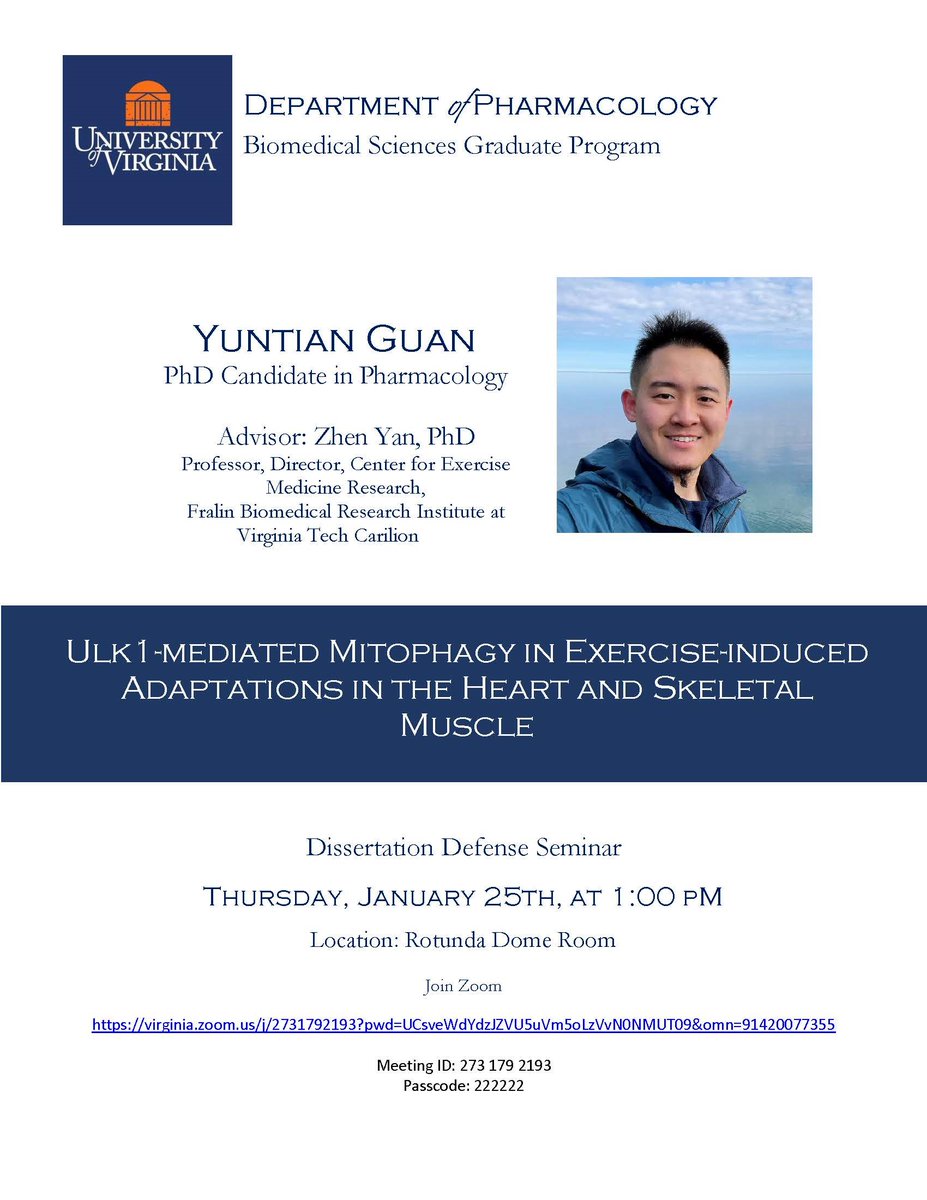 Please come out and support Yuntian Guan and his Advisor, Dr. Zhen Yan as he presents his dissertation defense Thursday, January 25th at 1PM....way to go Yuntian! Pharm is proud of you!