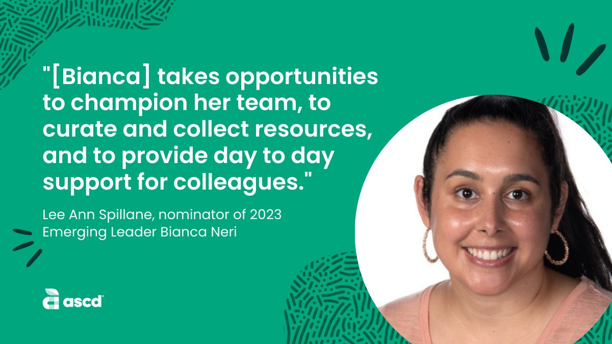 👏📚 Bianca Neri, an outstanding 2023 #ASCDEmergingLeader, embraces the power of collaboration and support. 

Celebrate inspiring educators like Bianca—check out her story: bit.ly/3SSTRYG 

#EdLeadership #SchoolDistrict #EduTwitter