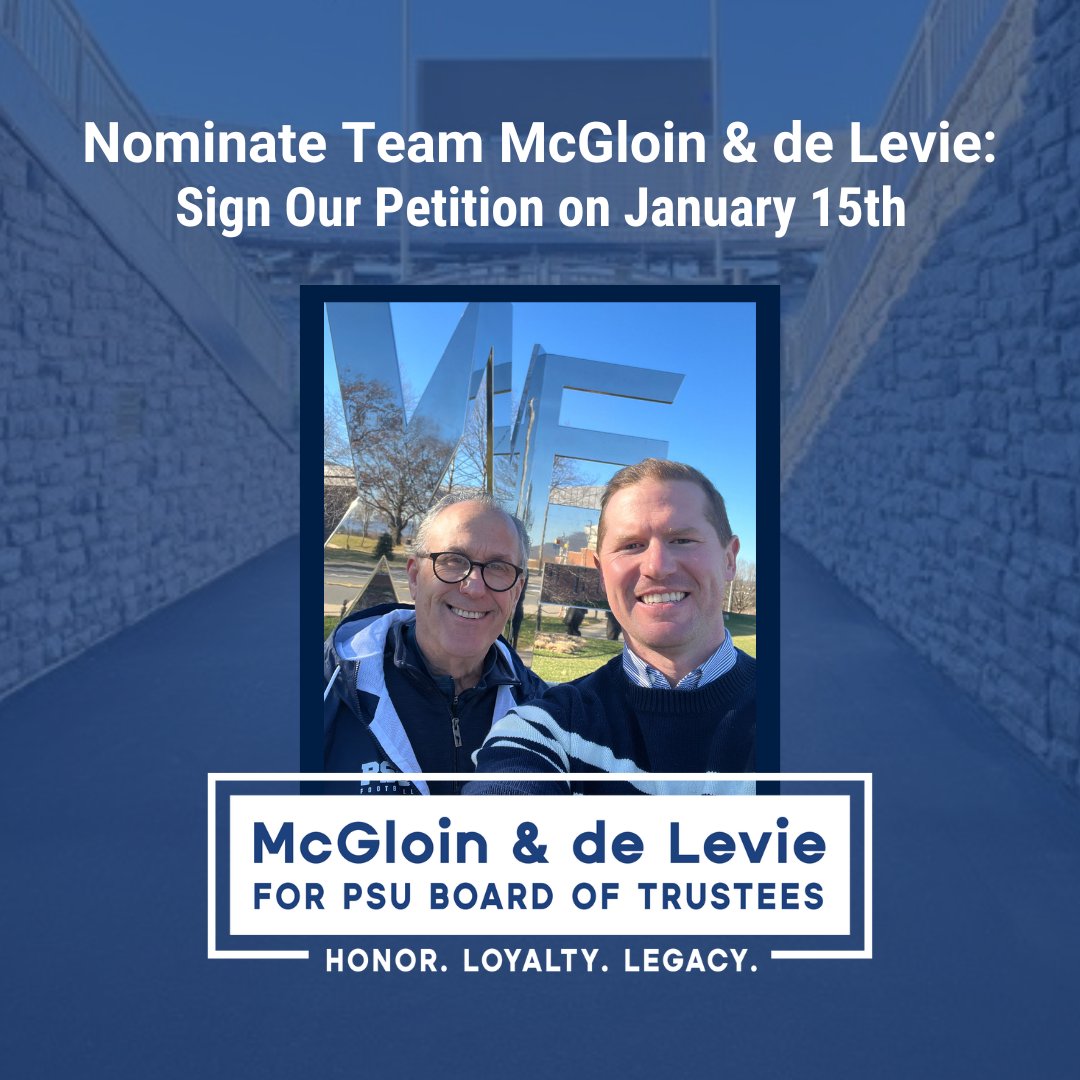 LevieAlvin's tweet photo. It's nomination time, and we will soon need to reach 250 petition votes each. We humbly ask for your support and nomination! Keep an eye out for the start of our petition on January 15th.

Until then, visit us at: https://t.co/KZD2ZBsWJ3

#PSU #McGloindeLevie #PennState #WeAre https://t.co/DHN6Pbqw2i