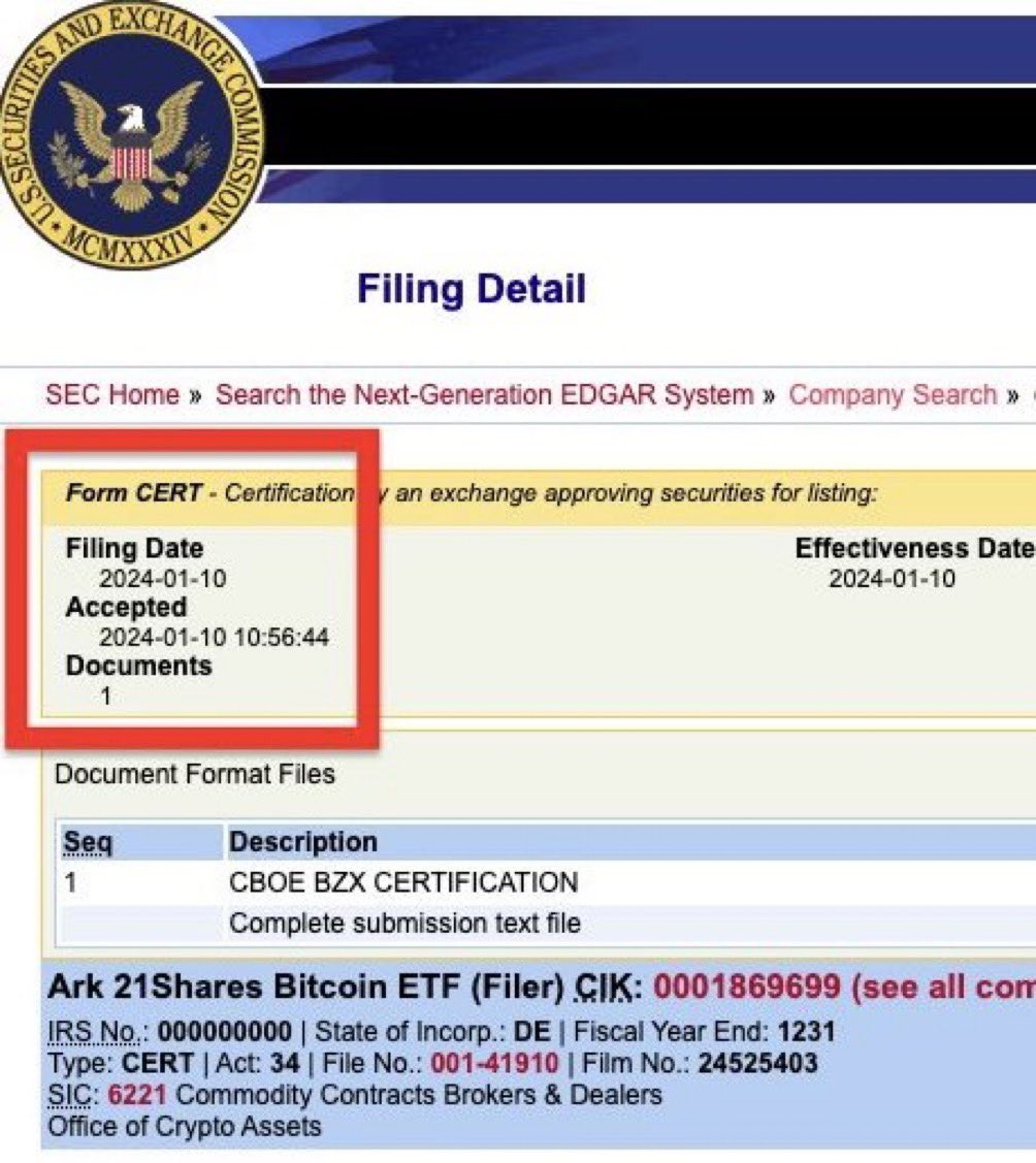 Is the Ark21 Shares Spot #Bitcoin ETF accepted?