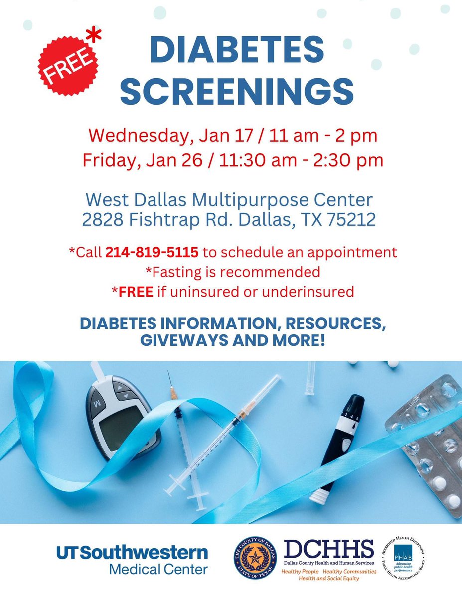 📣Be in control of your health this 2024! Call us at 214-819-5115 for a FREE* diabetes screening!
✅*Exams are free for the uninsured and underinsured.
#NewYearsResolution
