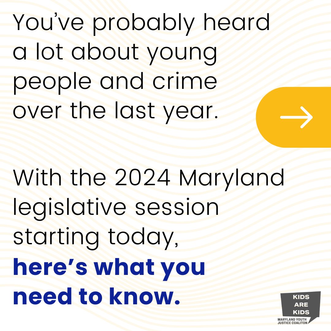 mdyouthjustice's tweet photo. It's the first day of the 2024 Maryland legislative session! #MDGA24

You've probably heard a lot about young people and crime over the last year, and will hear even more in the next few months.

Here's what you need to know as we head into the next 90 days. ⤵️ https://t.co/JaJLfGpbhE