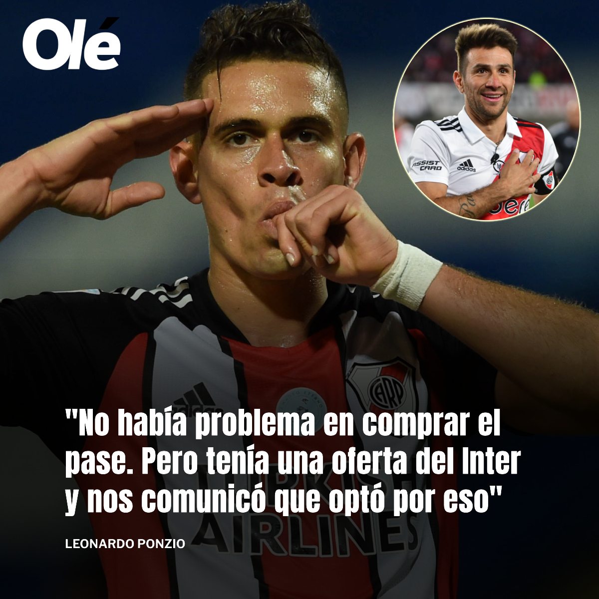 DiarioOle's tweet photo. ❌🚨 NO LLEGA A RIVER

🇧🇷 Leo Ponzio confirmó que Rafael Santos Borré será nuevo jugador de Inter de Porto Alegre

🗣️ "Hablamos con él para saber su intención. Sabíamos que teníamos que comprar el pase al club al que pertenece, donde ahí no había problema. Pero sé que tenía una oferta del Inter del Porto Alegre y decidió, por lo que nos comunicó, optar por eso"