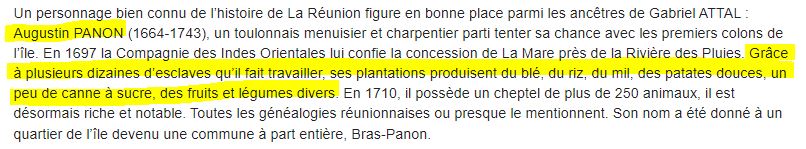 Article très intéressant de Geneanet sur les origines de Gabriel Attal.
Ce dernier, qui a des origines juives par son père et russes par sa mère, compte parmi ses ancêtres un certain Augustin Panon qui possédait plusieurs dizaines d'esclaves.
geneanet.org/blog/post/2024…