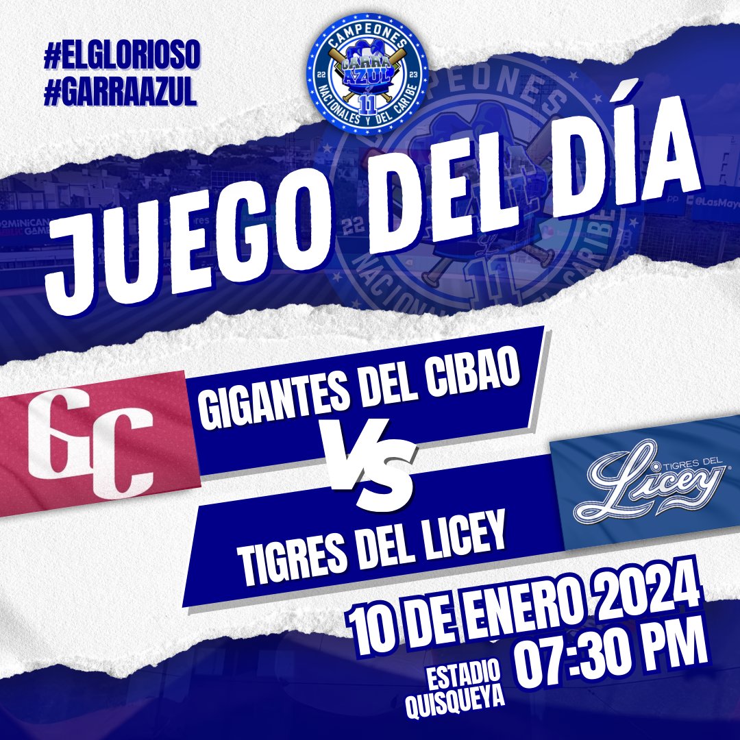 GarraAzulLicey's tweet photo. 🗣️HOY JUEGA EL GLORIOSO EN CASA. Pa'l play 😎
Nuestros Campeones Nacionales y del Caribe se enfrentan a los Gigantes del Cibao.
#LiceyCampeon #GCvsTL #ELGLORIOSO #RR https://t.co/kPHSPp6Knx
