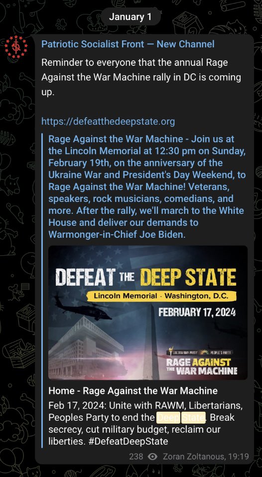 SophicManatee's tweet photo. Hey @RageAgainstWar_ organizers, what will you do to make sure that the same neonazis who showed up last year are not welcome this year?
They’ve taken an interest in your rally (again).
You’ve been warned. Your move.
#DefeatTheDeepState
#RageAgainstTheWarMachine https://t.co/P8vOdR4nQs