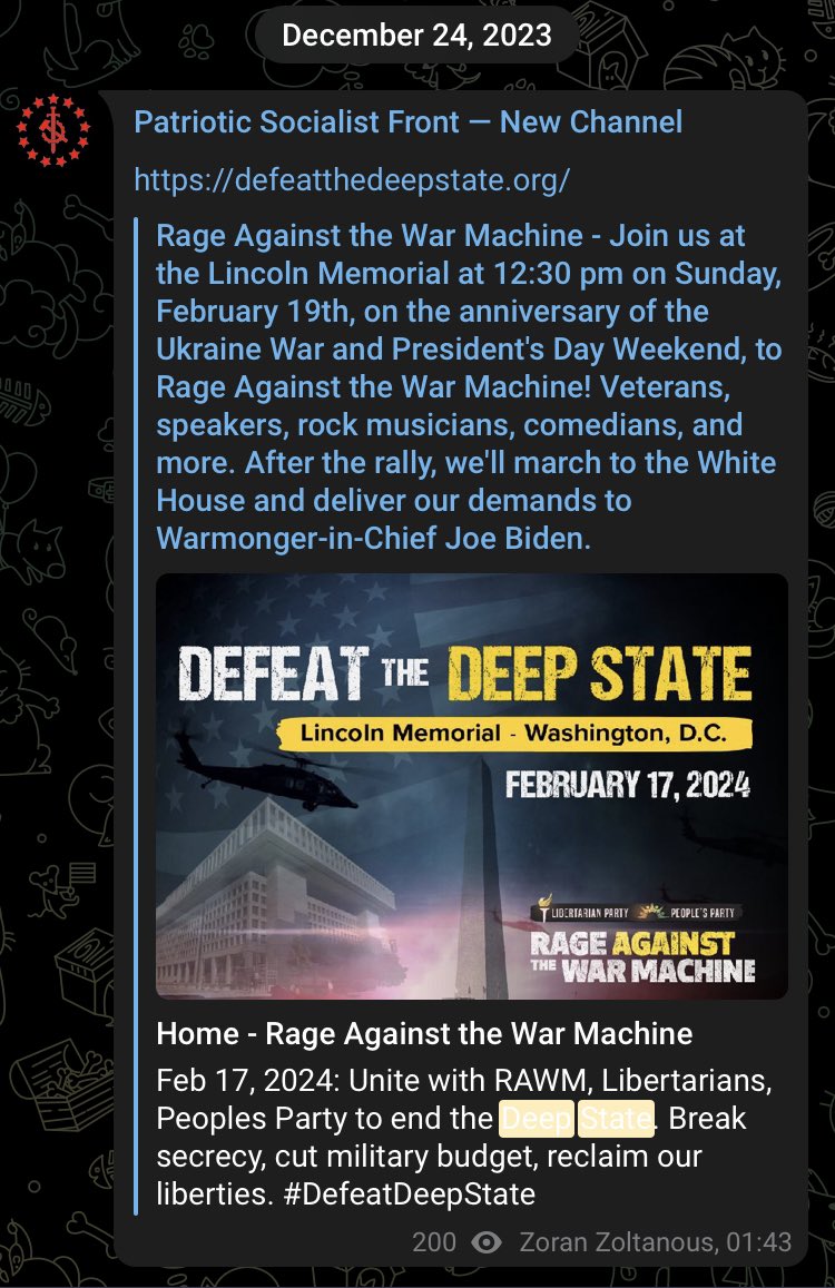 SophicManatee's tweet photo. Hey @RageAgainstWar_ organizers, what will you do to make sure that the same neonazis who showed up last year are not welcome this year?
They’ve taken an interest in your rally (again).
You’ve been warned. Your move.
#DefeatTheDeepState
#RageAgainstTheWarMachine https://t.co/P8vOdR4nQs