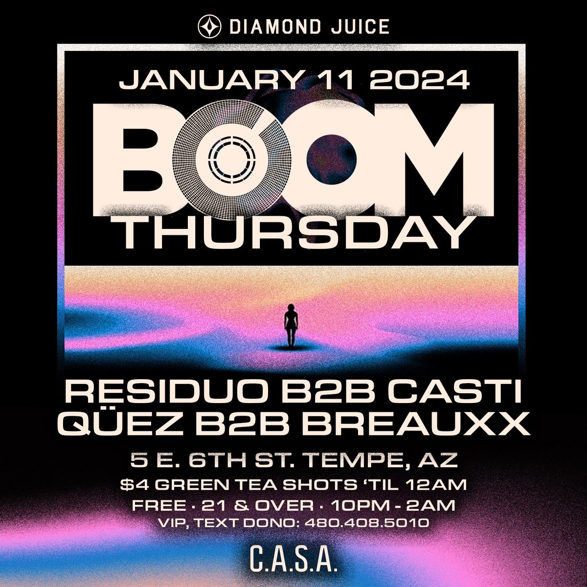 residuo_music's tweet photo. Going b2b with our homegirl @castimusicaz at BOOM Thursday from 12-2! This is gonna be a heater with @BreauxxInAZ and @Quez_music playing from 10-12 🔥 https://t.co/UMsJZsBFIo