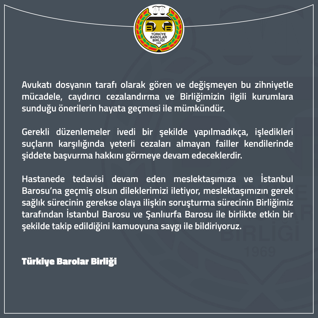 Suruç'ta Şiddete Maruz Kalan İstanbul Barosu’na Kayıtlı Meslektaşımız Stj. Av. Büşra Teksöğüt’ün Yanındayız

👉 tbb.av.tr/1072