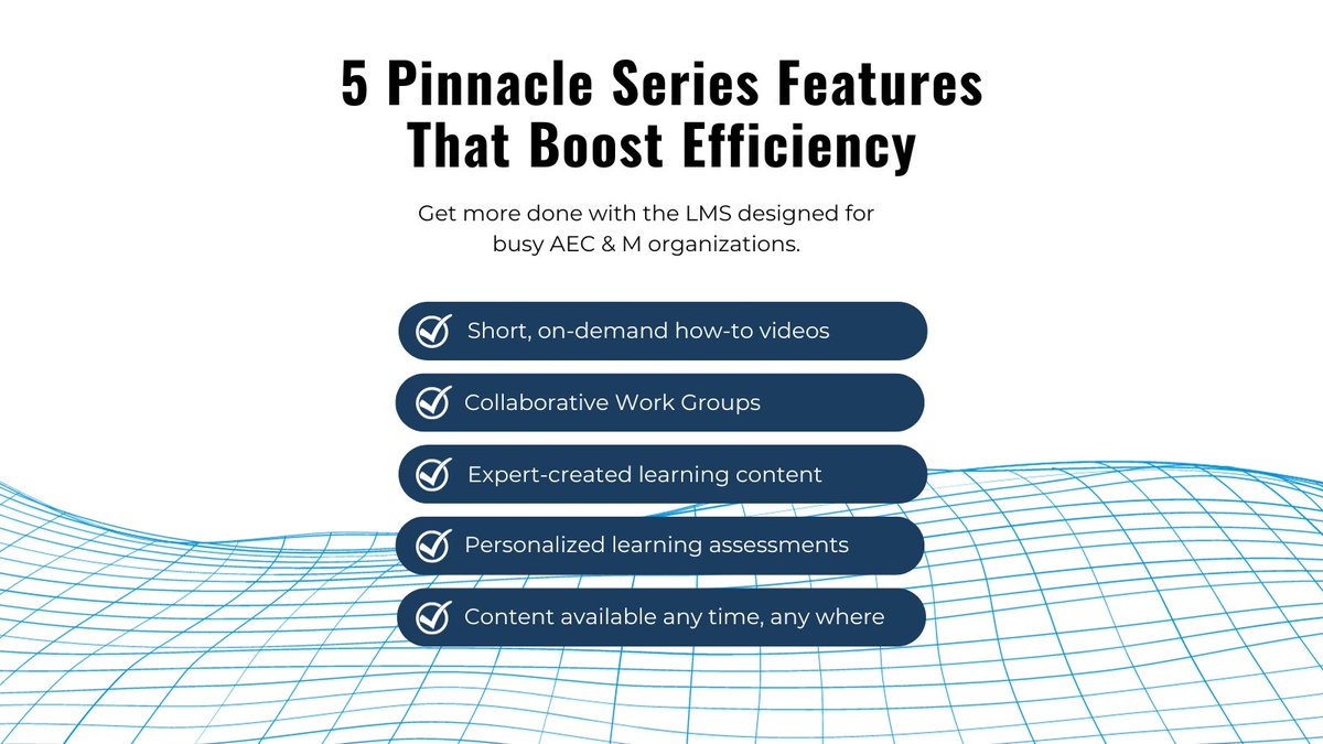 The #PinnacleSeries learning management system is packed with features to help AEC &amp; M organizations learn and work more efficiently.

Here are our top five Pinnacle #LMS features that we know will make a difference for your team.

Ready to try them out?

bit.ly/46arsjG
