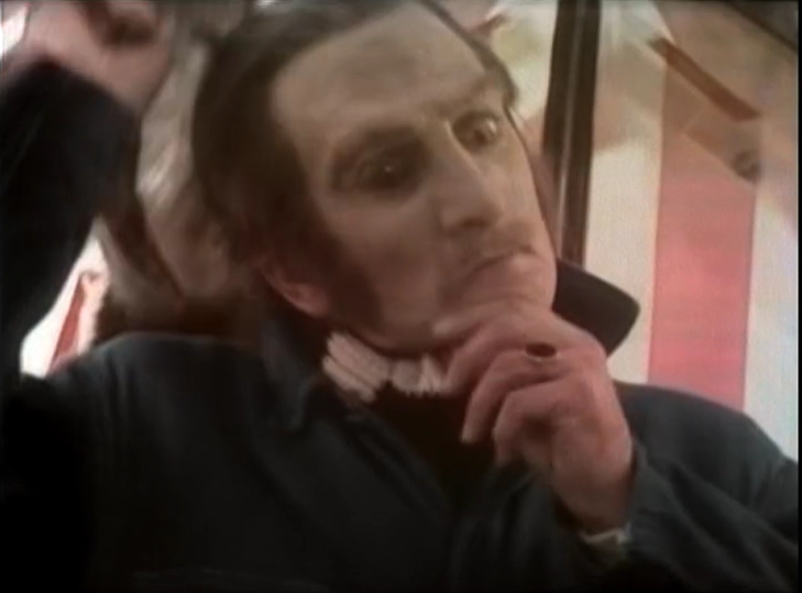 DWUDatabase's tweet photo. Maybe I should start tracking his disguises, but compared to the mask in #TerroroftheAutons this one leaves a lot to be desired. Not quite the master of disguise in this one, must be one of his worst attempts surely? #DoctorWho #MindofEvil https://t.co/TPR5a9HyZV