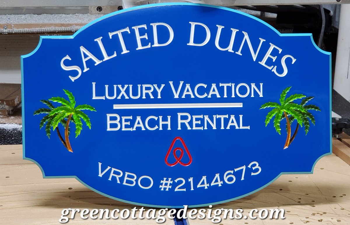 Salted Dunes Luxury Vacation Beach Rental House Vrbo Signs by greencottagedesigns.com #SaltedDunes #CorollaNC #Vrbo #airbnb #rentalhousesigns #beachsign